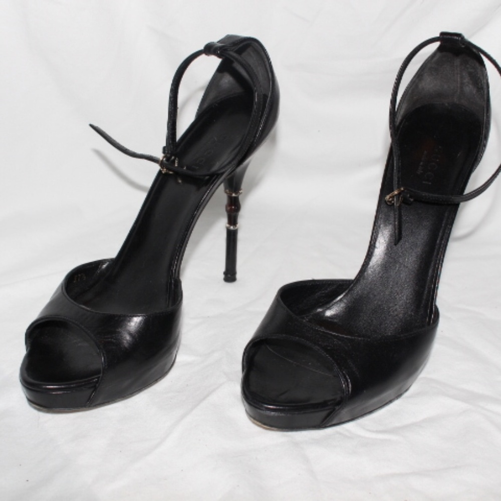 Gucci open toed bamboo stem heel stilettos